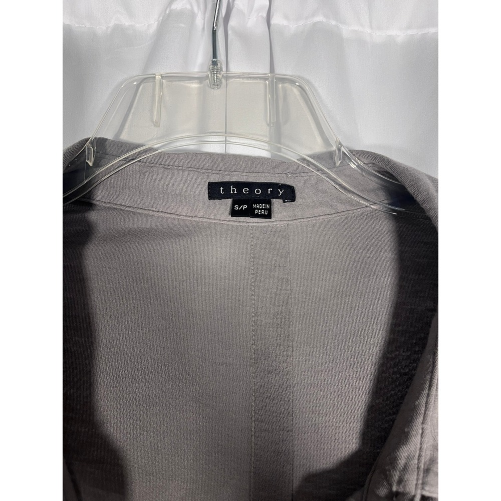 Theory Gray Shirt Dress Sz Small Cotton Modal Mini Dress Black Waistband Pockets - Picture 4 of 7